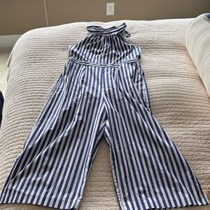 J Crew Striped Blue and White Jumpsuit